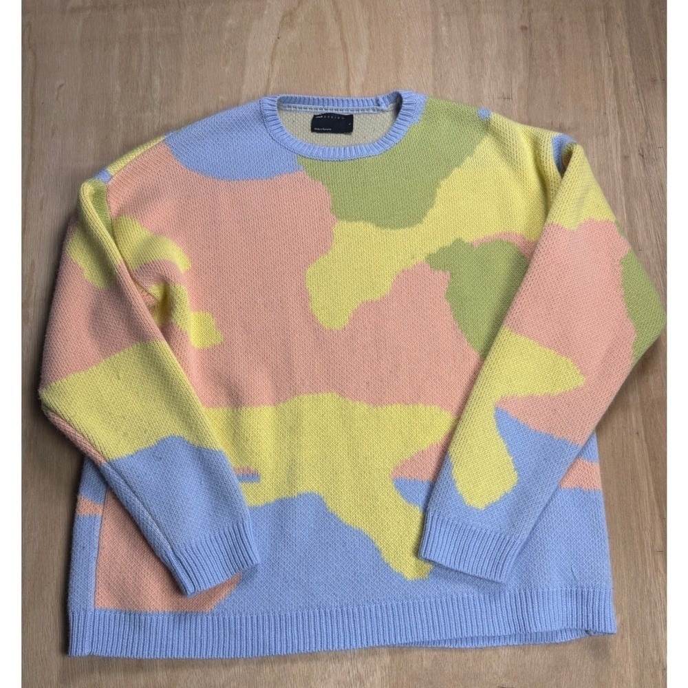 ASOS DESIGN Multicolor Camo Knit Sweater Crewneck Long Sleeve Pullover‎ Size L